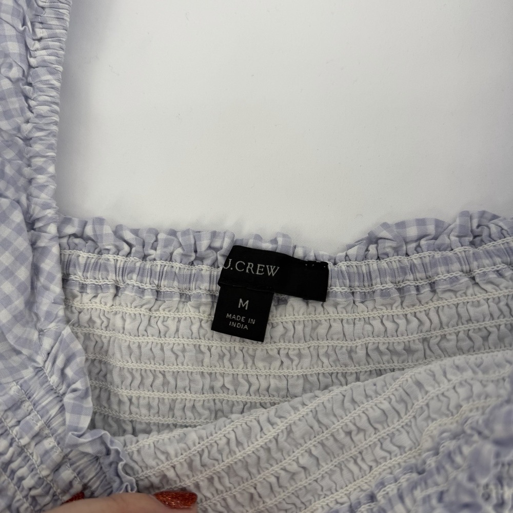 J.Crew Sz M Squareneck Smocked Gingham Top Cotton Puff Sleeve Blouse Cottagecore - Picture 5 of 7